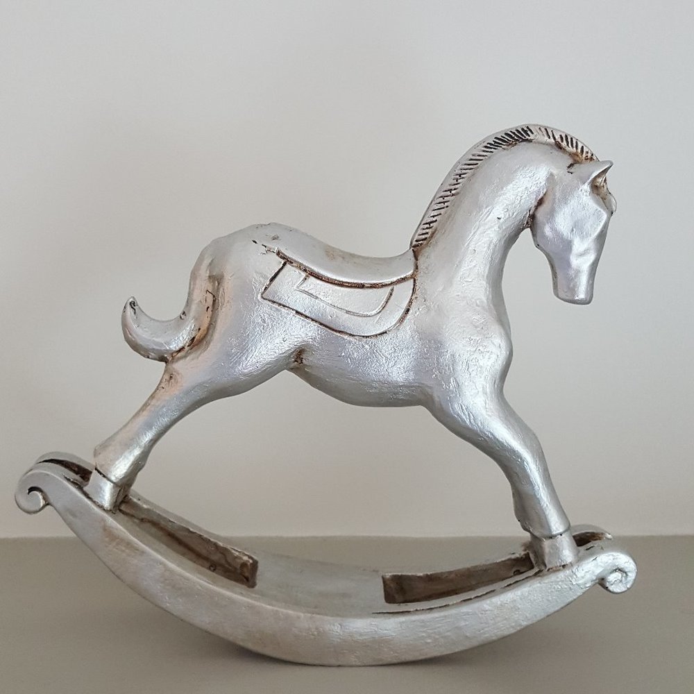 Handmade wooden rocking horse - silver